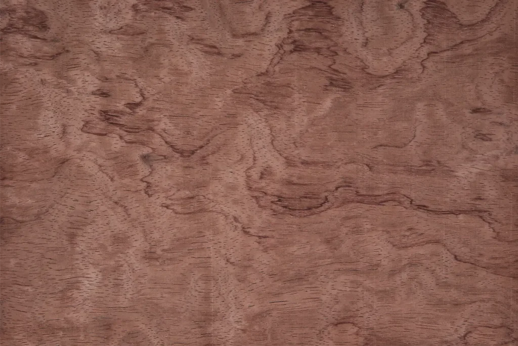 Bubinga pommele veneer flat cut with a rich and organic textured figure