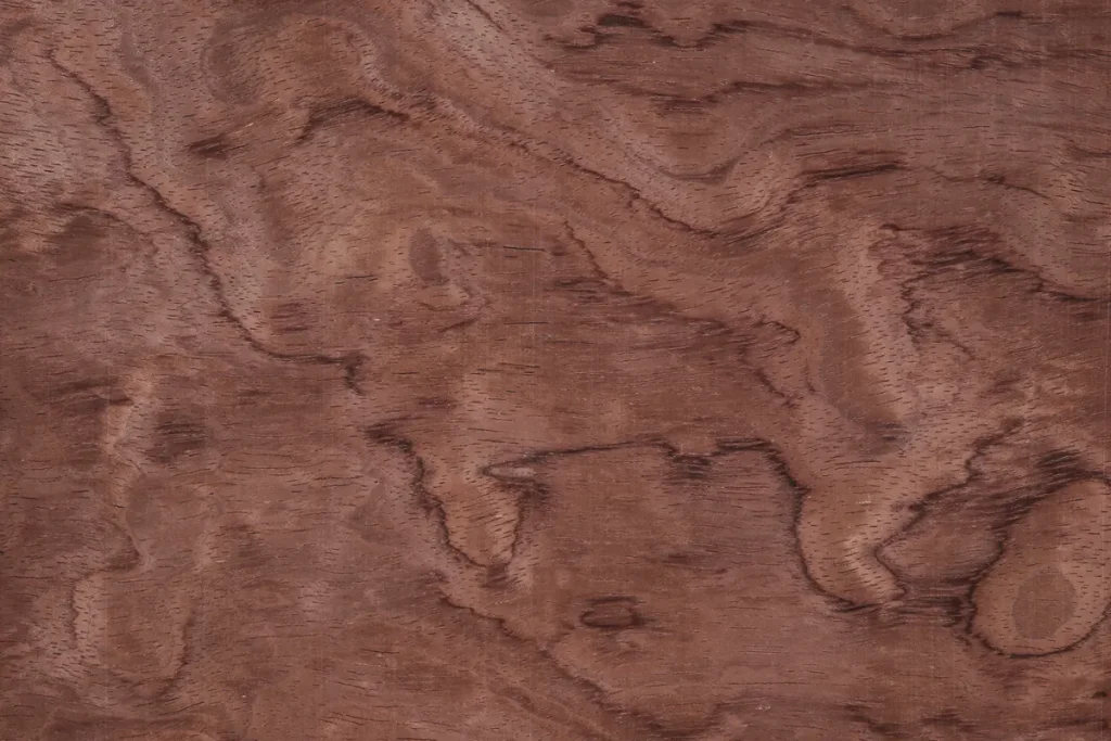 Bubinga pommele veneer sheet flat cut featuring a distinctive marbled figure