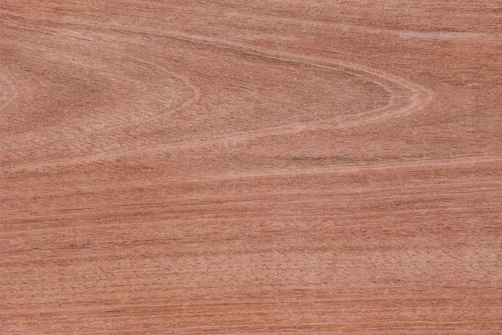 Jatoba wood veneer flat cut with fluid pattern and even texture