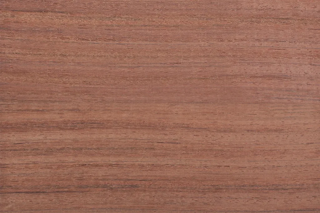 Jatoba wood veneer quarter cut with straight grain and consistent linear structure