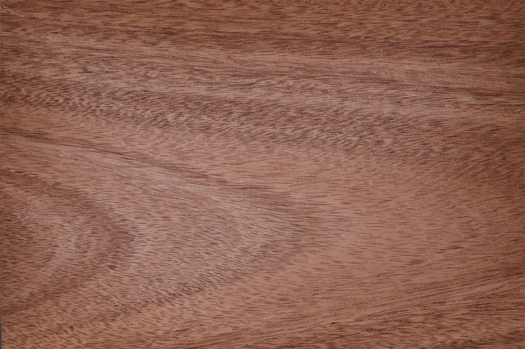 African mahogany veneer sheet flat cut featuring an organic wood grain pattern