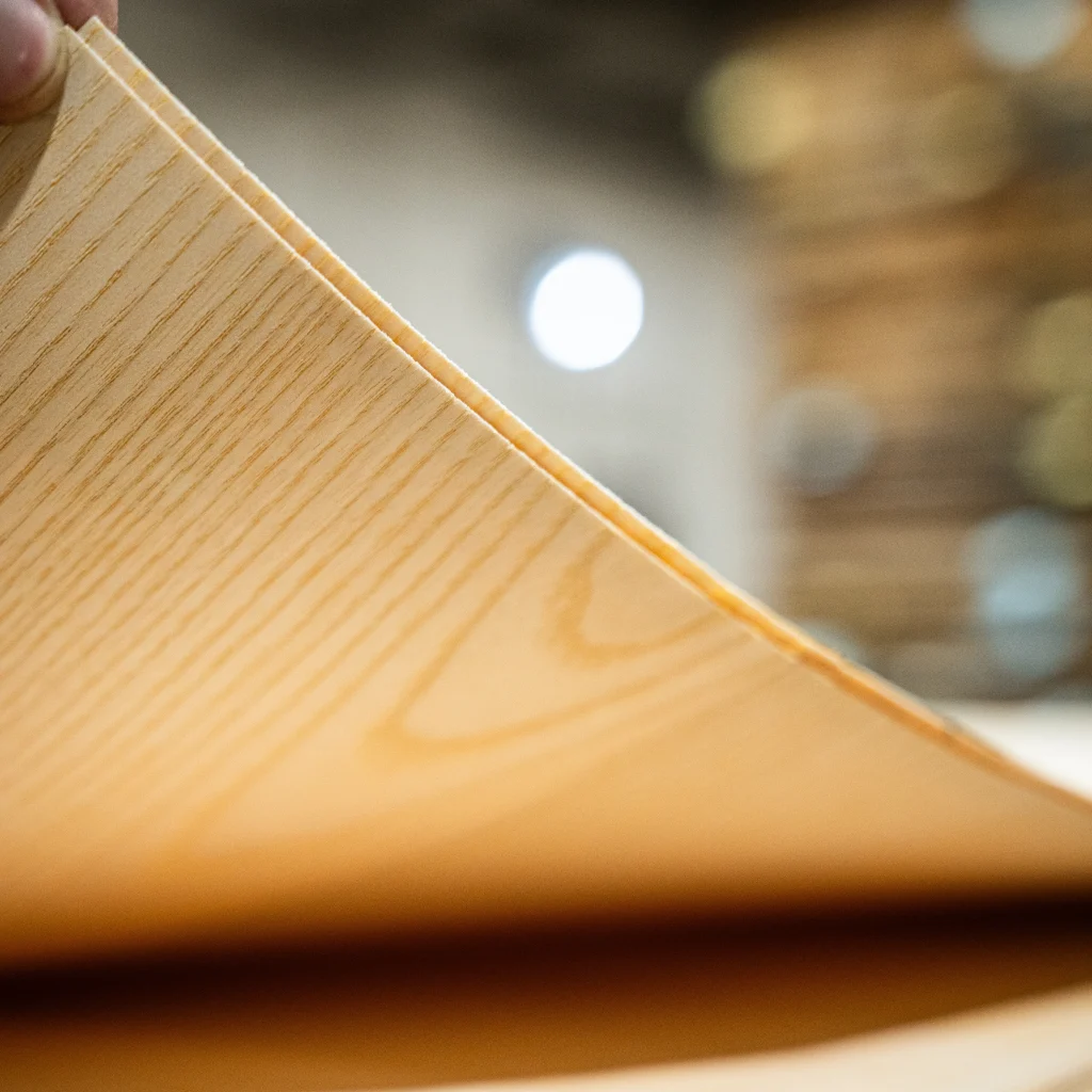 White ash wood veneer sheet showing natural grain