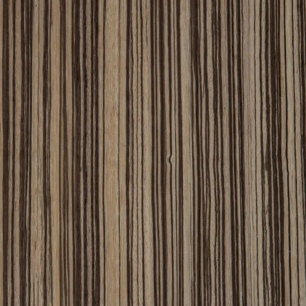Zebrano veneer sheet showing a distinctive striped grain pattern
